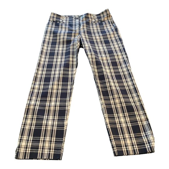 Ann Taylor Pants Women Size 4 Blue White Plaid Cropped Mid-Rise Cotton Stretch - Picture 4 of 9